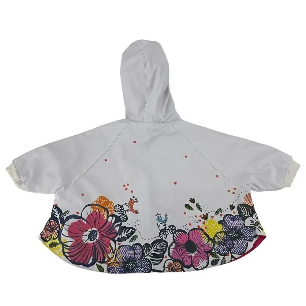 Catimini Rain Coat Baby Girl Size 12 Months Cheerful White Floral Spring Hooded